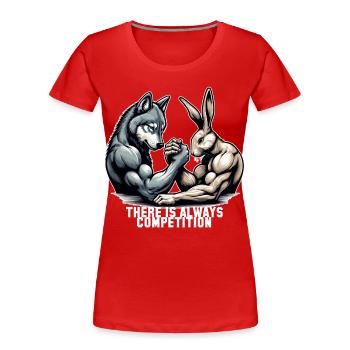 Bras de fer bras de fer loup et lapin cadeau - T-shirt bio Premium Femme - rouge - Devant - Mia (176cm)