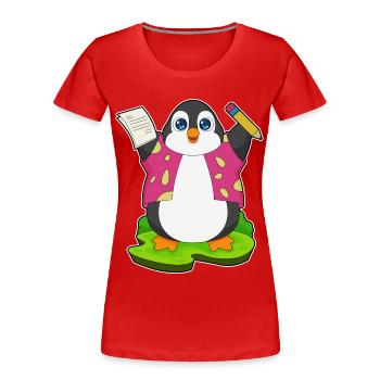 École Penguin Student Pencil - T-shirt bio Premium Femme - rouge - Devant - Mia (176cm)