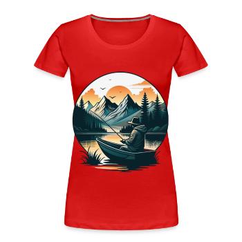 Scène sereine du pêcheur du lac de montagne - T-shirt bio Premium Femme - rouge - Devant - Mia (176cm)