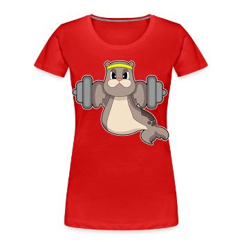 Seal Bodybuilder Barbell Bodybuilding - Women's Premium Organic T-Shirt - red - Front - Mia (176cm)