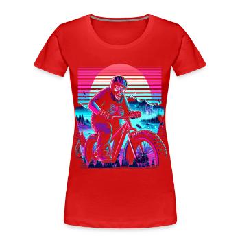 Synthwave Skelett Biker Fatbike Retro Sunset - Frauen Premium Bio T-Shirt - Rot - Vorne - Mia (176cm)
