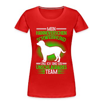 Hannoverscher Schweißhund ist unschlagbar - Frauen Premium Bio T-Shirt - Rot - Vorne - Mia (176cm)