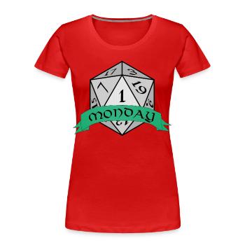 Montagswürfel-Emblem - Frauen Premium Bio T-Shirt - Rot - Vorne - Mia (176cm)