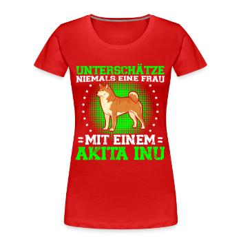 Akita Inu Japanese wife with Akita Inu - Women's Premium Organic T-Shirt - red - Front - Mia (176cm)
