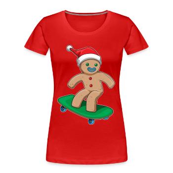 Lebkuchenmann Weihnachten Skateboard - Frauen Premium Bio T-Shirt - Rot - Vorne - Mia (176cm)