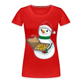 Snowman Christmas Pizza - Women's Premium Organic T-Shirt - red - Front - Mia (176cm)