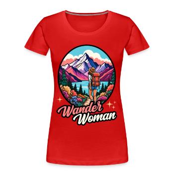 Wander Woman Wandern Wanderwoman Berge Natur Retro - Frauen Premium Bio T-Shirt - Rot - Vorne - Mia (176cm)