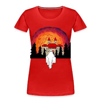 Fantômes Château Minuit Sorcière Heure Horreur - T-shirt bio Premium Femme - rouge - Devant - Mia (176cm)
