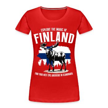 Finnland Abenteuer: Elch und finnische Flagge - Frauen Premium Bio T-Shirt - Rot - Vorne - Mia (176cm)