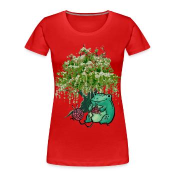 Frosch Stricknadel stricken Handarbeiten - Frauen Premium Bio T-Shirt - Rot - Vorne - Mia (176cm)