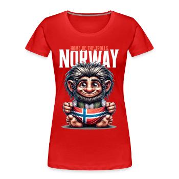 Norwegischer Troll mit Flagge – Heimat der Trolle - Frauen Premium Bio T-Shirt - Rot - Vorne - Mia (176cm)