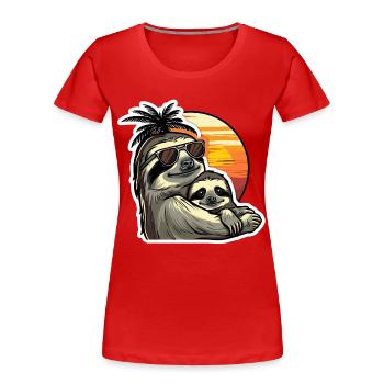 Sloth Dad Son Sloths Fathers Lazy Sleeping - Women's Premium Organic T-Shirt - red - Front - Mia (176cm)