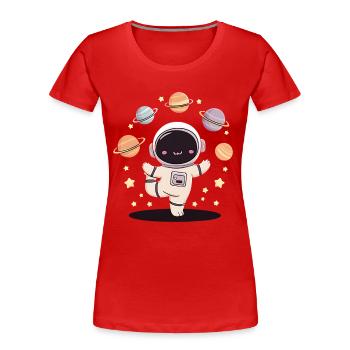 Vintage Lotus Meditating Astronaut Zen Yoga Planet - Frauen Premium Bio T-Shirt - Rot - Vorne - Mia (176cm)