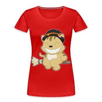 Cat Witch Broom - Women's Premium Organic T-Shirt - red - Front - Mia (176cm)