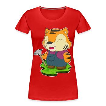 Tiger Bergarbeiter Spitzhacke Bergbau - Frauen Premium Bio T-Shirt - Rot - Vorne - Mia (176cm)