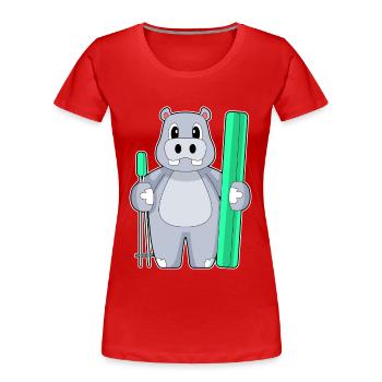 Nilpferd Skifahrer Ski Wintersport - Frauen Premium Bio T-Shirt - Rot - Vorne - Mia (176cm)