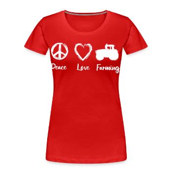 Frieden Liebe Landwirtschaft - Frauen Premium Bio T-Shirt - Rot - Vorne - Mia (176cm)