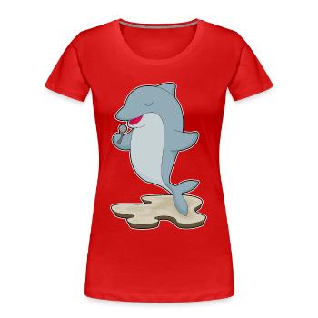 Dolphin Singer Microphone Singing - Women's Premium Organic T-Shirt - red - Front - Mia (176cm)