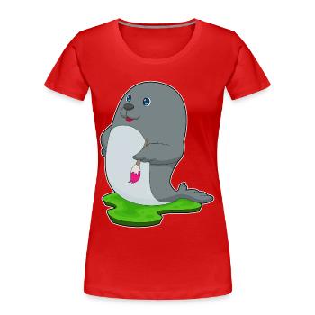 Seal Painter Brush Painting - Women's Premium Organic T-Shirt - red - Front - Mia (176cm)