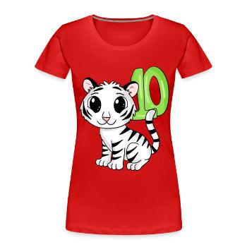 10. Geburtstag Motiv Tiger - zehn - 10 Jahre - Frauen Premium Bio T-Shirt - Rot - Vorne - Mia (176cm)