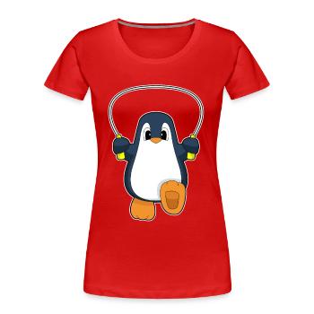 Penguin Skipping Rope Skipping Rope Fitness - Women's Premium Organic T-Shirt - red - Front - Mia (176cm)