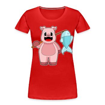 Pêche au poisson pêcheur cochon - T-shirt bio Premium Femme - rouge - Devant - Mia (176cm)