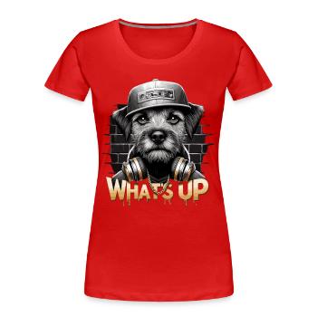 Border Terrier What's Up Headphones Gift - Women's Premium Organic T-Shirt - red - Front - Mia (176cm)