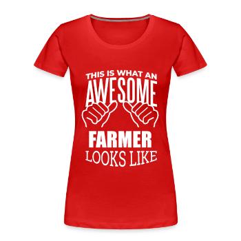 Bauer, Bauer, Bauer, Bauer. - Frauen Premium Bio T-Shirt - Rot - Vorne - Mia (176cm)