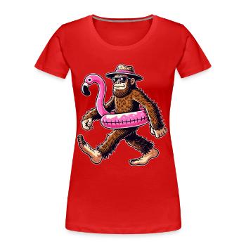 Poolparty Swimmingpool Badeurlaub Freibad Bigfoot - Frauen Premium Bio T-Shirt - Rot - Vorne - Mia (176cm)