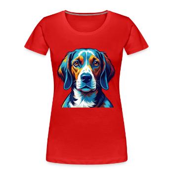 American Foxhound Chien Race Dessin animé Kawaii - T-shirt bio Premium Femme - rouge - Devant - Mia (176cm)
