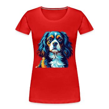 Cavalier King Charles Spaniel Chien Race Dessin animé - T-shirt bio Premium Femme - rouge - Devant - Mia (176cm)