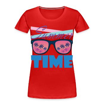 Sommerzeit Palmen-Sonnenbrille - Frauen Premium Bio T-Shirt - Rot - Vorne - Mia (176cm)
