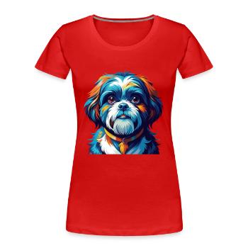 Shih Tzu Race Chien Dessin animé Coloré Kawaii - T-shirt bio Premium Femme - rouge - Devant - Mia (176cm)