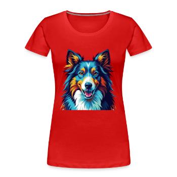 Sheltie Chien Race Coloré Dessin Animé Kawaii - T-shirt bio Premium Femme - rouge - Devant - Mia (176cm)