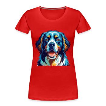 Landseer Chien Race Coloré Dessin Animé Kawaii - T-shirt bio Premium Femme - rouge - Devant - Mia (176cm)