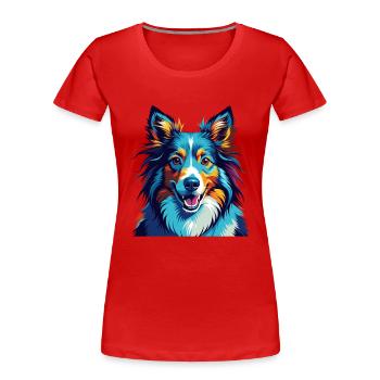 Sheltie Chien Race Coloré Dessin Animé Kawaii - T-shirt bio Premium Femme - rouge - Devant - Mia (176cm)