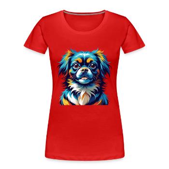 Épagneul tibétain chien race Dessin animé coloré Kawaii - T-shirt bio Premium Femme - rouge - Devant - Mia (176cm)