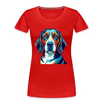 Treeing Walker Coonhound Chien Race Dessin animé Kawaii - T-shirt bio Premium Femme - rouge - Devant - Mia (176cm)