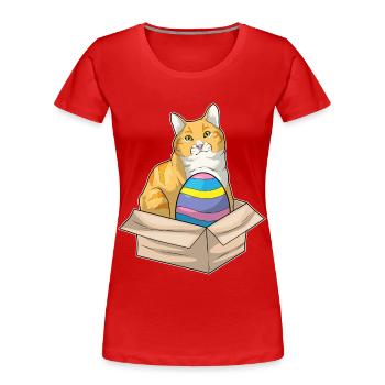 Cat Easter Easter Egg - Women's Premium Organic T-Shirt - red - Front - Mia (176cm)