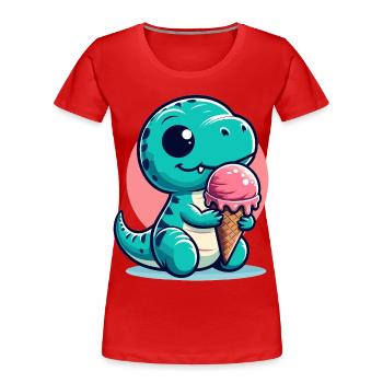 Cute T-Rex with Ice Dinosaur Gift - Women's Premium Organic T-Shirt - red - Front - Mia (176cm)