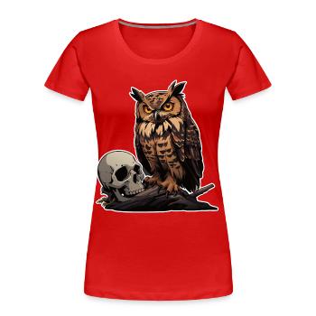 Mystische Eule sitzt auf einem Skull - Frauen Premium Bio T-Shirt - Rot - Vorne - Mia (176cm)