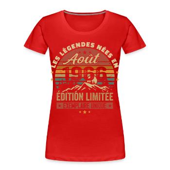 August 1966 Geburtstagsgeschenk August 1966 August - Frauen Premium Bio T-Shirt - Rot - Vorne - Mia (176cm)