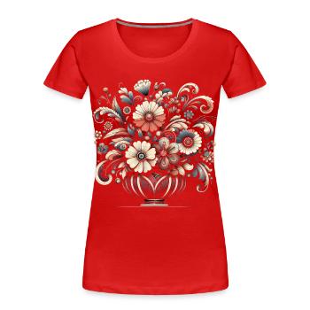 Elegant Floral Bouquet Art with Intricate Details - Women's Premium Organic T-Shirt - red - Front - Mia (176cm)