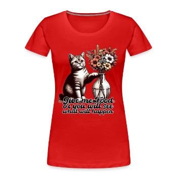 BKH Britisch Kurzhaar Katze Vase umkippen Geschenk - Frauen Premium Bio T-Shirt - Rot - Vorne - Mia (176cm)