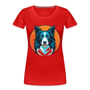 Border Collie Hund Niedliches Kawaii Cartoon Tier Logo - Frauen Premium Bio T-Shirt - Rot - Vorne - Mia (176cm)