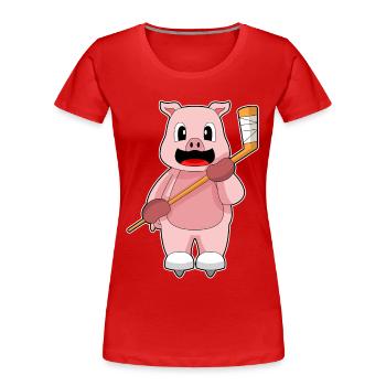 Schwein Eishockey Eishockeyschläger - Frauen Premium Bio T-Shirt - Rot - Vorne - Mia (176cm)