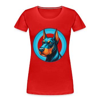 Dobermann chien mignon kawaii dessin animé animal de compagnie logo - T-shirt bio Premium Femme - rouge - Devant - Mia (176cm)