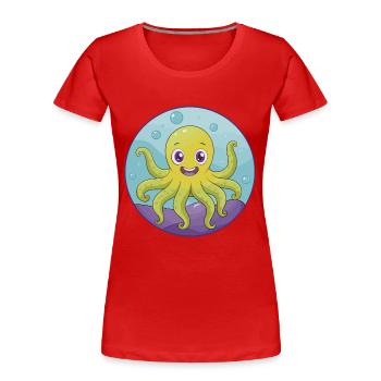 Octopus Cute Kawaii Cartoon Clipart Animal Pet - Women's Premium Organic T-Shirt - red - Front - Mia (176cm)