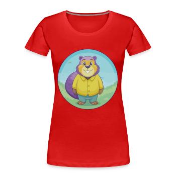 Beaver Cute Kawaii Cartoon Clipart Animal Pet - Women's Premium Organic T-Shirt - red - Front - Mia (176cm)