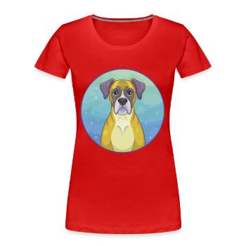 Boxer Chien Mignon Kawaii Dessin animé Clipart Animal Animal de compagnie - T-shirt bio Premium Femme - rouge - Devant - Mia (176cm)